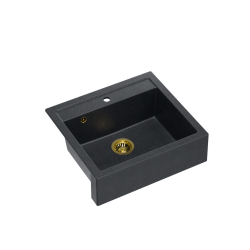 QUADRON BILL 110 GRANITEQ zlewozmywak wpuszczany 1-komorowy 595x540x205 mm, black diamond / elementy złote