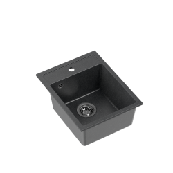 QUADRON JOHNNY 90 GraniteQ zlewozmywak granitowy black dotted (czarny) 1-komorowy z/o (39x50x20), z syfonem stal szlachetna
