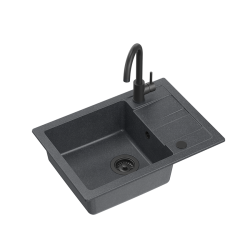 GO- SMART CZARNY zlewozmywak granitowy 1-k z/o (62x44x17,5) + bateria pure carbon + syfon manualny z zaślepką pure carbon