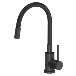 READY- SMART CZARNY zlewozmywak granitowy 1-k z/o (62x44x17,5) + bateria z elastyczną wylewką pure carbon + dozownik pure carbon + syfon pure carbon