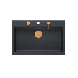 MARC 110 WORKSTATION GraniteQ zlewozmywak 1-komorowy 760*500*220 mm black diamond + syfon push to open + dozownik + deska + wkładka / elementy miedzia