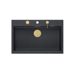 MARC 110 WORKSTATION GraniteQ zlewozmywak 1-komorowy 760*500*220 mm black diamond + syfon push to open + dozownik + deska + deska / elementy złote