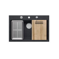 MARC 110 WORKSTATION GraniteQ zlewozmywak 1-komorowy 760*500*220 mm black diamond + syfon push to open + dozownik stal szcz.+ wkładka ociekowa+ Qmata