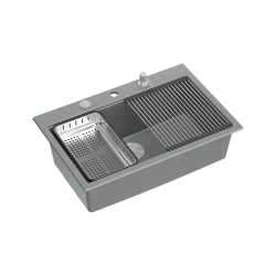 MARC 110 WORKSTATION GraniteQ zlewozmywak 1-komorowy 760*500*220 mm silver stone + syfon push to open + dozownik stal szcz.+ wkładka ociekowa+ Qmata +