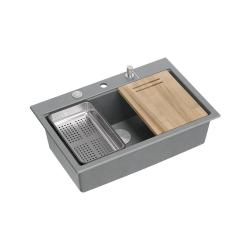 MARC 110 WORKSTATION GraniteQ zlewozmywak 1-komorowy 760*500*220 mm silver stone + syfon push to open + dozownik stal szcz.+ wkładka ociekowa+ Qmata +