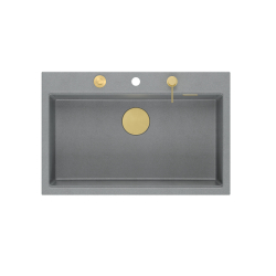 MARC 110 WORKSTATION GraniteQ zlewozmywak 1-komorowy 760*500*220 mm silver stone + syfon push to open + dozownik + deska + wkładka / elementy złote