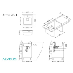 ATROX 20 kol. 55 BEŻOWY zlew Granital 1 kom. z syfonem POP-UP 3 1/2