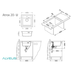 ATROX 20 kol. 91 CZARNY zlew Granital 1 kom. z syfonem POP-UP 3 1/2