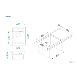 ATROX 10 kol. 81 BETON zlew Granital (400 x 500) 1 kom. z syfonem POP-UP 3 1/2