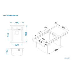 ATROX 10 kol. 81 BETON zlew Granital (400 x 500) 1 kom. z syfonem POP-UP 3 1/2