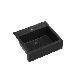 QUADRON BILL 110 GRANITEQ zlewozmywak wpuszczany 1-komorowy 595x540x205 mm, pure carbon / odpływ czarny