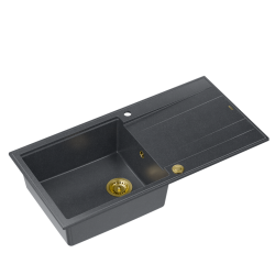 QUADRON EVAN 146 XL GraniteQ zlewozmywak z syfonem Push 2 Open 1-komorowy z/o (1000x500x210; kom. 420x480) black diamond / elementy złote