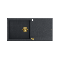 QUADRON EVAN 146 XL GraniteQ zlewozmywak z syfonem Push 2 Open 1-komorowy z/o (1000x500x210; kom. 420x480) black diamond / elementy złote