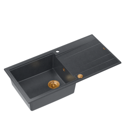 QUADRON EVAN 146 XL GraniteQ zlewozmywak z syfonem Push 2 Open 1-komorowy z/o (1000x500x210; kom. 420x480) black diamond / elementy miedziane