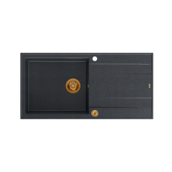 QUADRON EVAN 146 XL GraniteQ zlewozmywak z syfonem Push 2 Open 1-komorowy z/o (1000x500x210; kom. 420x480) black diamond / elementy miedziane