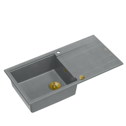 QUADRON EVAN 146 XL GraniteQ zlewozmywak z syfonem Push 2 Open 1-komorowy z/o (1000x500x210; kom. 420x480) silver stone / elementy złote