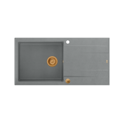QUADRON EVAN 146 XL GraniteQ zlewozmywak z syfonem Push 2 Open 1-komorowy z/o (1000x500x210; kom. 420x480) silver stone / elementy miedziane