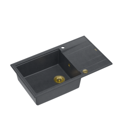 QUADRON EVAN 136 XL GraniteQ zlewozmywak z syfonem Push to Open 1-komorowy z/o (860x500x210; kom. 420x490) black diamond / elementy złote