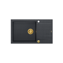 QUADRON EVAN 136 XL GraniteQ zlewozmywak z syfonem Push to Open 1-komorowy z/o (860x500x210; kom. 420x490) black diamond / elementy złote