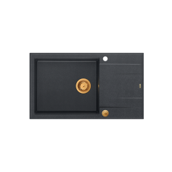 QUADRON EVAN 136 XL GraniteQ zlewozmywak z syfonem Push To Open 1-komorowy z/o (860x500x210; kom. 420x490) black diamond / elementy miedziane