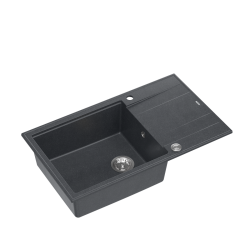 QUADRON EVAN 136 XL GraniteQ zlewozmywak z syfonem Push To Open 1-komorowy z/o (860x500x210; kom. 420x490) black diamond / elementy stalowe