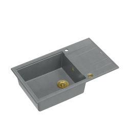 QUADRON EVAN 136 XL GraniteQ zlewozmywak z syfonem Push To Open 1-komorowy z/o (860x500x210; kom. 420x490) silver stone / elementy złote