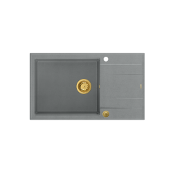 QUADRON EVAN 136 XL GraniteQ zlewozmywak z syfonem Push To Open 1-komorowy z/o (860x500x210; kom. 420x490) silver stone / elementy złote