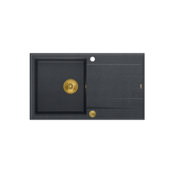 QUADRON EVAN 111 GraniteQ zlewozmywak z syfonem Push 2 Open 1-komorowy z/o (860x500x210) black diamond / elementy złote