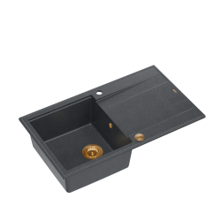 QUADRON EVAN 111 GraniteQ zlewozmywak z syfonem Push 2 Open 1-komorowy z/o (860x500x210) black diamond / elementy miedziane