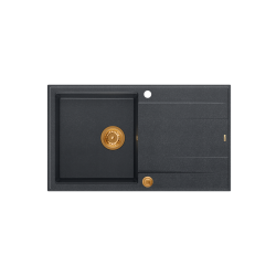 QUADRON EVAN 111 GraniteQ zlewozmywak z syfonem Push 2 Open 1-komorowy z/o (860x500x210) black diamond / elementy miedziane