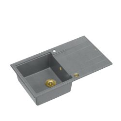 QUADRON EVAN 111 GraniteQ zlewozmywak z syfonem Push 2 Open 1-komorowy z/o (860x500x210) silver stone / elementy złote