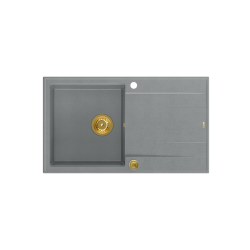 QUADRON EVAN 111 GraniteQ zlewozmywak z syfonem Push 2 Open 1-komorowy z/o (860x500x210) silver stone / elementy złote