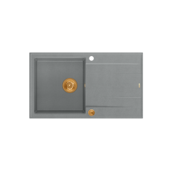 QUADRON EVAN 111 GraniteQ zlewozmywak z syfonem Push 2 Open 1-komorowy z/o (860x500x210) silver stone / elementy miedziane