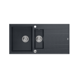 QUADRON EVAN 156 GraniteQ zlewozmywak z syfonem Push To Open 1,5-komorowy z/o (1000x500x210; kom. 420x480) black diamond / elementy stalowe