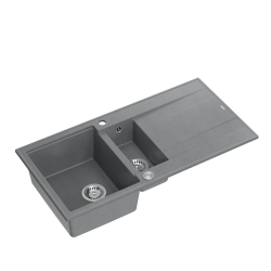QUADRON EVAN 156 GraniteQ zlewozmywak z syfonem Push To Open 1,5-komorowy z/o (1000x500x210; kom. 420x480) silver stone / elementy stalowe