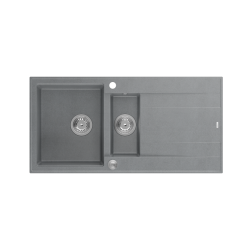 QUADRON EVAN 156 GraniteQ zlewozmywak z syfonem Push To Open 1,5-komorowy z/o (1000x500x210; kom. 420x480) silver stone / elementy stalowe