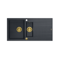 QUADRON EVAN 156 GraniteQ zlewozmywak z syfonem Push To Open 1,5-komorowy z/o (1000x500x210; kom. 420x480) black diamond / elementy złote