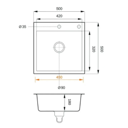 MIJA 10 kol. 08 CZARNY zlew Granital 1 kom (50x50x18) + syfon manualny + bateria chrom