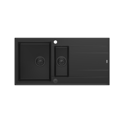 QUADRON EVAN 156 GraniteQ zlewozmywak z syfonem Push To Open 1,5-komorowy z/o (1000x500x210; kom. 420x480) pure carbon / elementy pure carbon