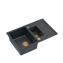 MORGAN 156 GraniteQ zlewozmywak black diamond z syfonem Push To Open okrągły 1,5-komorowy z/o/ elementy miedziane