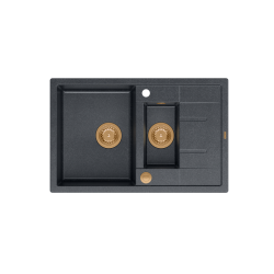 MORGAN 156 GraniteQ zlewozmywak black diamond z syfonem Push To Open okrągły 1,5-komorowy z/o/ elementy miedziane