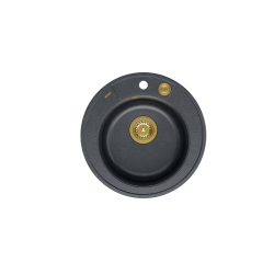 MORGAN 210 GraniteQ zlewozmywak black diamond z syfonem Push To Open kol. złoty okrągły 1-komorowy b/o + zaczepy 3 szt