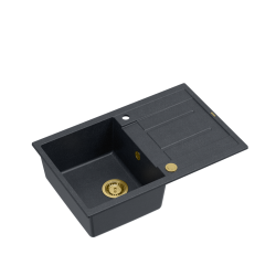 MORGAN 111 GraniteQ zlewozmywak black diamond z syfonem Push To Open 1-komorowy z/o / elementy złote