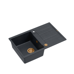 MORGAN 111 GraniteQ zlewozmywak black diamond z syfonem Push To Open 1-komorowy z/o / elementy miedziane
