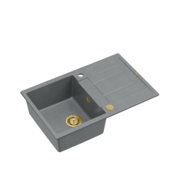 MORGAN 111 GraniteQ zlewozmywak silver stone z syfonem Push To Open 1-komorowy z/o / elementy złote