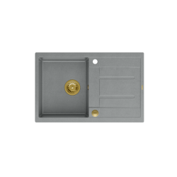 MORGAN 111 GraniteQ zlewozmywak silver stone z syfonem Push To Open 1-komorowy z/o / elementy złote