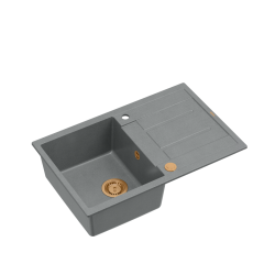 MORGAN 111 GraniteQ zlewozmywak silver stone z syfonem Push To Open 1-komorowy z/o / elementy miedziane