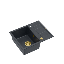 MORGAN 116 GraniteQ zlewozmywak black diamond z syfonem Push To Open kol. złoty 1-komorowy z/o + zaczepy 4 szt