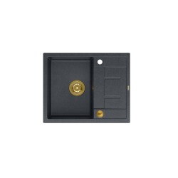 MORGAN 116 GraniteQ zlewozmywak black diamond z syfonem Push To Open kol. złoty 1-komorowy z/o + zaczepy 4 szt