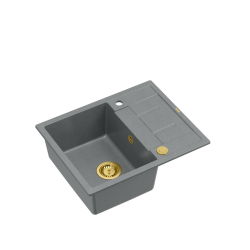 MORGAN 116 GraniteQ zlewozmywak silver stone z syfonem Push To Open kol. złoty 1-komorowy z/o + zaczepy 4 szt